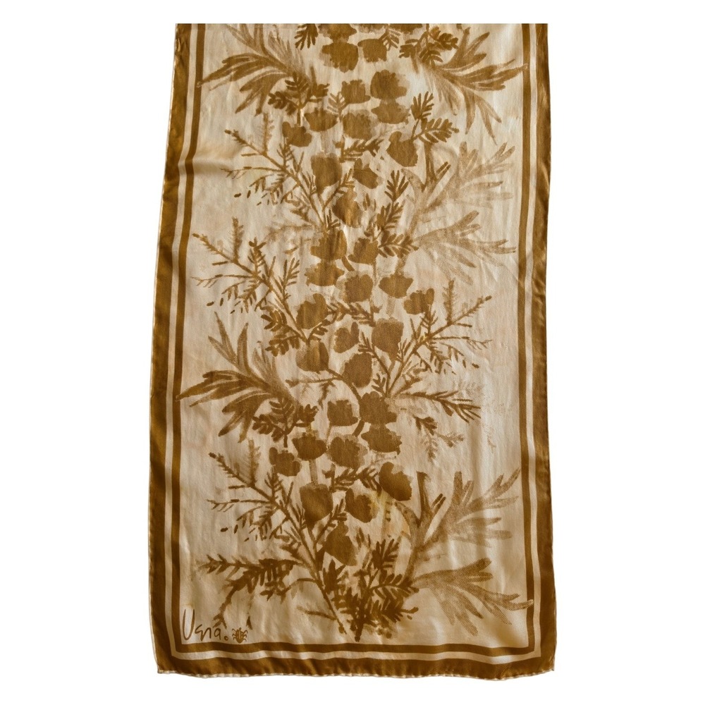 Vera Neumann VTG Art to Wear Dophamine Floral Cream Brown Silk Scarf